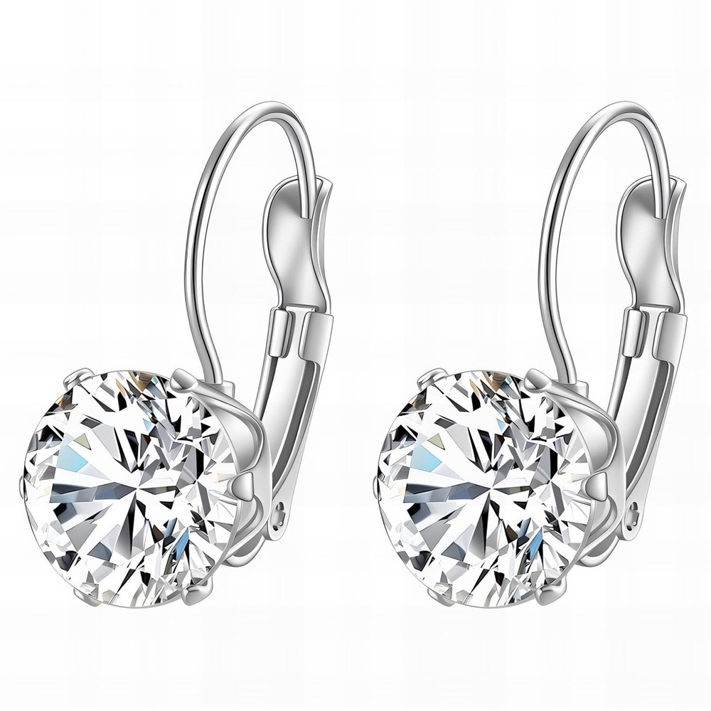 Silver and White Drop Earrings with Brilliant-Cut Stones